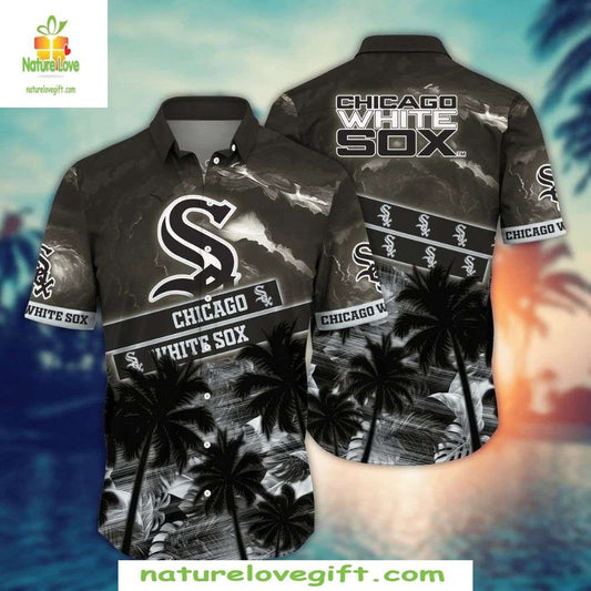 Chicago White Sox Hawaiian Shirt Monochrome Palms Sunset MLB Baseball Apparel