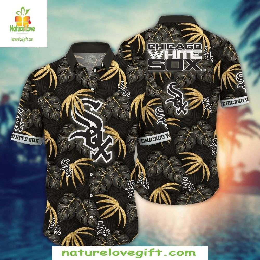 Chicago White Sox Hawaiian Shirt Tropical Gold Leaf MLB Baseball Apparel