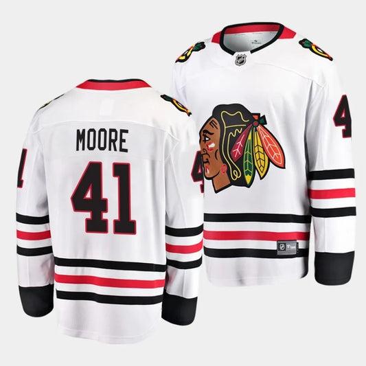 Chicago Blackhawks #41 Oliver Moore 2023 NHL Draft Blackhawks Away White Jersey