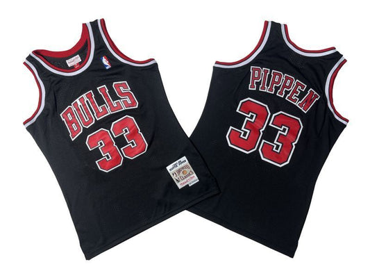 Chicago Bulls #33 Scottie Pippen Bulls 33 # Black 97-98 Season Mitchell Retro Jersey -- Scottie . Pippen Style 1