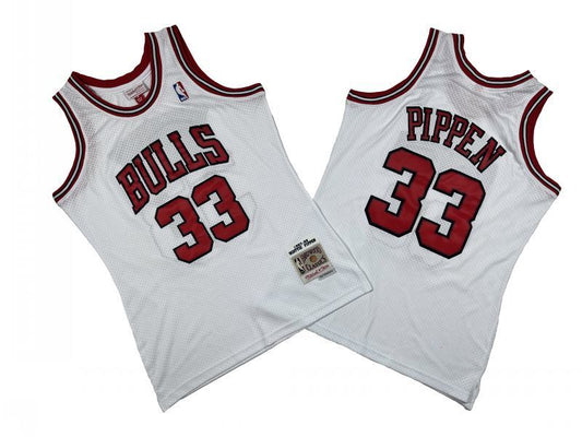 Chicago Bulls #33 Scottie Pippen Bulls 33 # White 97-98 Season Mitchell Retro Jersey -- Scottie . Pippen Style 2