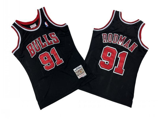 Chicago Bulls #91 Dennis Rodman Bulls 91 # Black 97-98 Season Mitchell Retro Jersey -- Scottie . Pippen Style 2