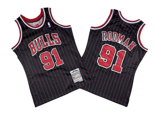 Chicago Bulls #91 Dennis Rodman Bulls 91 # Black Red 95-96 Season Mitchell Retro Jersey --. Rodman Style 1