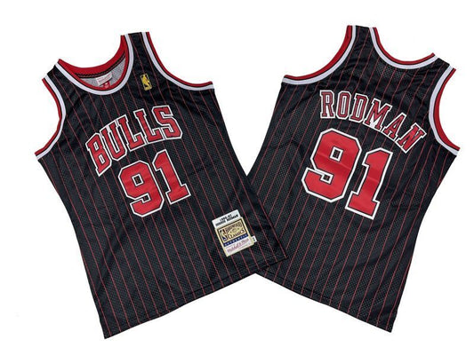 Chicago Bulls #91 Dennis Rodman Bulls 91 # Black Red 96-97 Season Mitchell Retro Jersey -- Scottie . Pippen Style 1