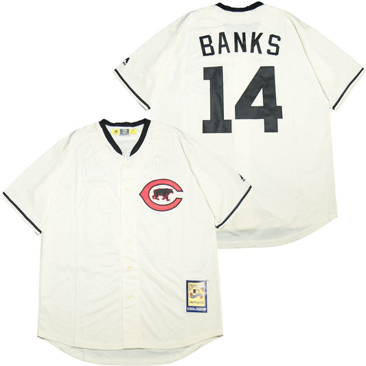 Chicago Cubs #14 Ernie Banks Cubs 14 Off-White Fan 1916 Retro