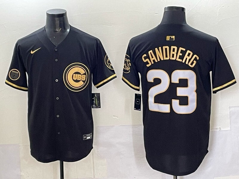 Chicago Cubs #23 Ryne Sandberg Cubs Black Gold V3 Style 1