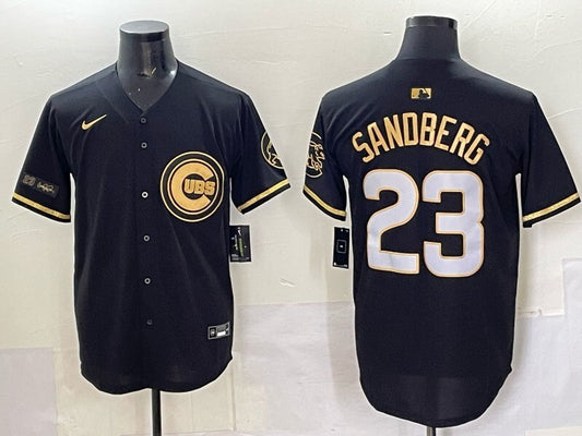 Chicago Cubs #23 Ryne Sandberg Cubs Black Gold V3 Style 2