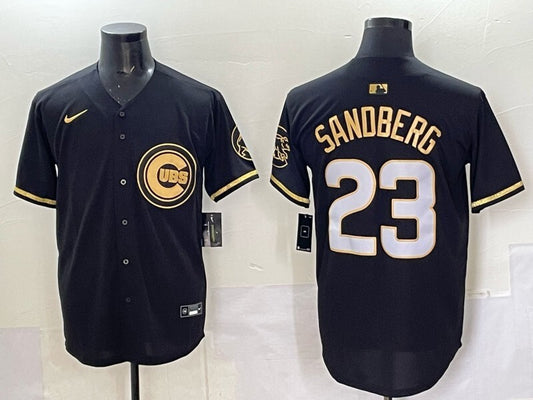 Chicago Cubs #23 Ryne Sandberg Cubs Black Gold V3 Style 4