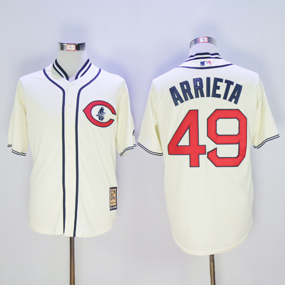Chicago Cubs #49 Jake Arrieta Cubs 49 Off-White 1929 Inverted Style 2