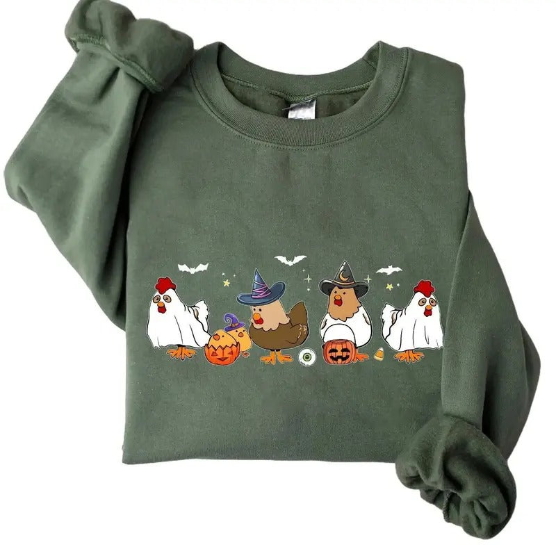 Chickens Halloween Crewneck Sweatshirt Hoodie Tshirt, Halloween 2024 Gifts | InkThreadWorks.com