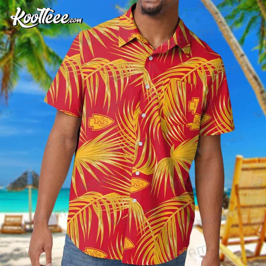 Chiefs Kansas City Logo Pattern Gold Palm Leaf Hawaiian Shirt