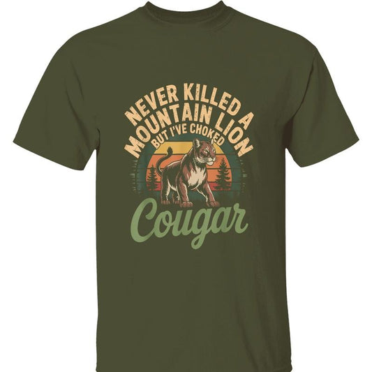 Choked A Cougar Graphic T-shirt - Hilarious Mountain Lion Quote, Streetwear, Everyday Wear, Trendy Clothing, Casual Wear