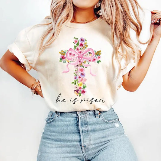 Christian Easter Coquette tshirt-sweatshirt-hoodie, He is Risen sweatshirt, Watercolor Floral Easter Cross tshirt,...