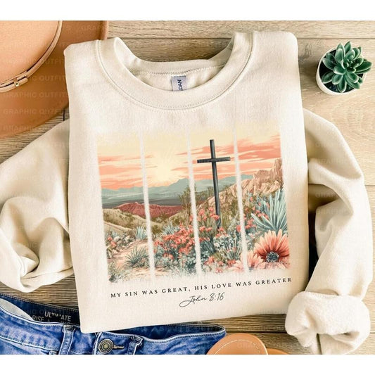 Christian Easter Cross Shirt,  My Sin Was Great His Love Was Greater Shirt, Bible Verse Shirt, Easter Shirt, Boho floral...