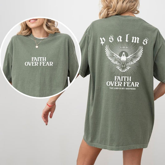 Christian Faith Over Fear Shirt 2-Sided, Faith Based Tshirt, Christian Tees for Women, Bible Verse T-shirt, Aesthetic...