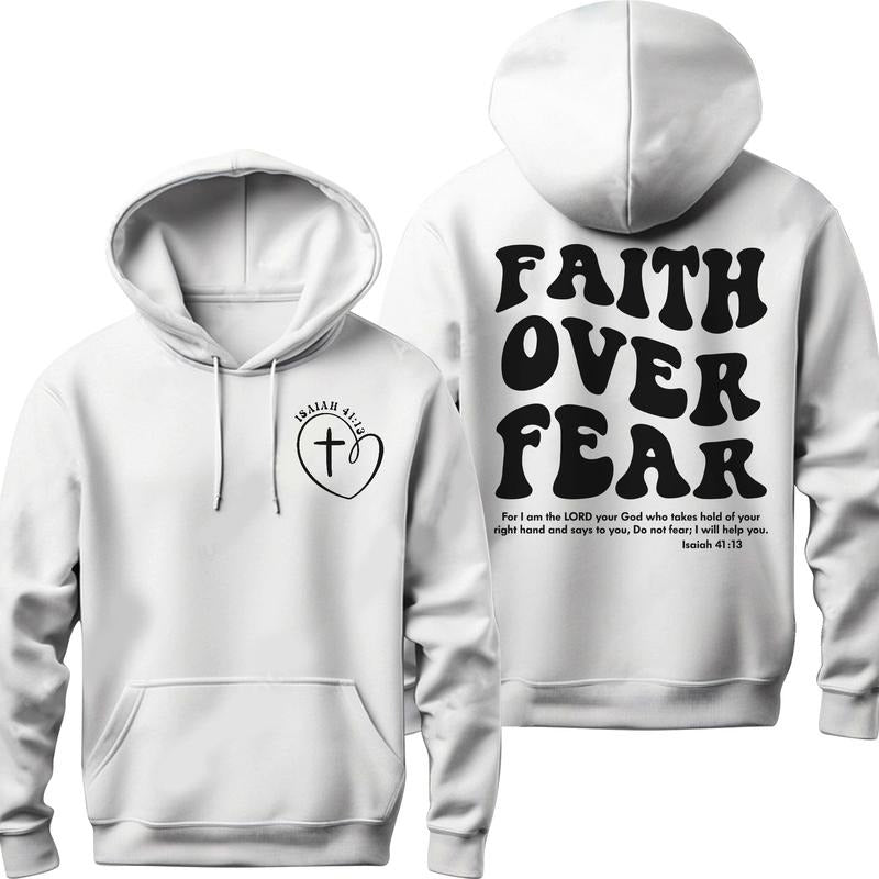 Christian Hoodie | Faith Over Fear Hoodie | Religious Hooded Sweatshirt | Bible Verse Sweater | Back Print Hoodie |...