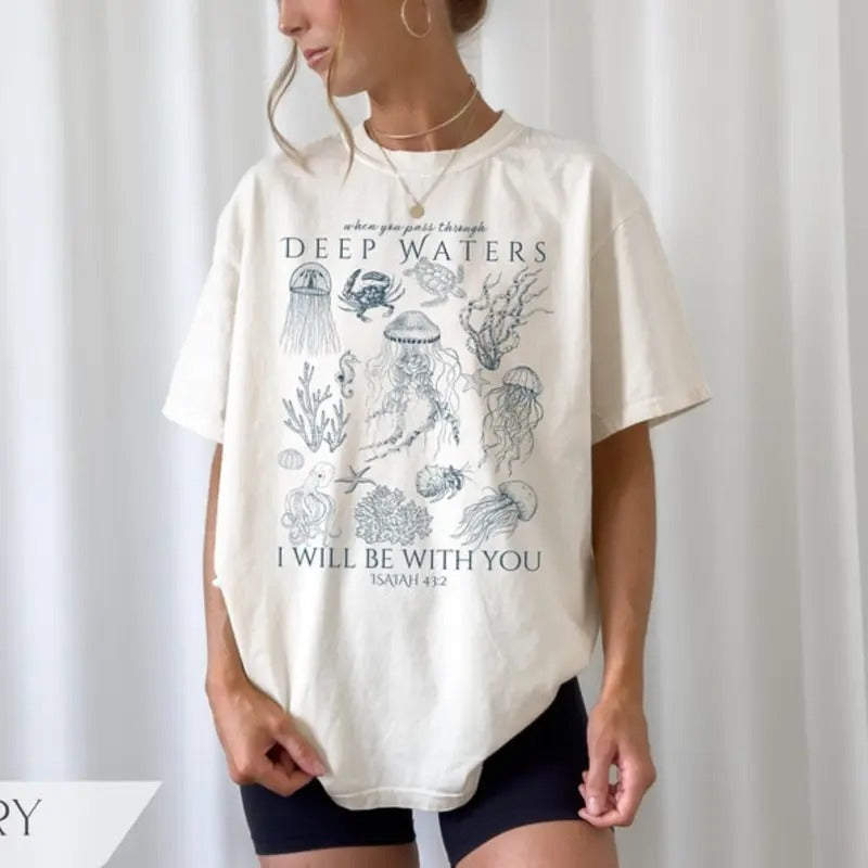 Christian Ocean Animal Shirt, Coastal Sea Life Tshirt, Trendy Beachy Oversized Scripture Tee, Jesus Bible Verse Shirt,...
