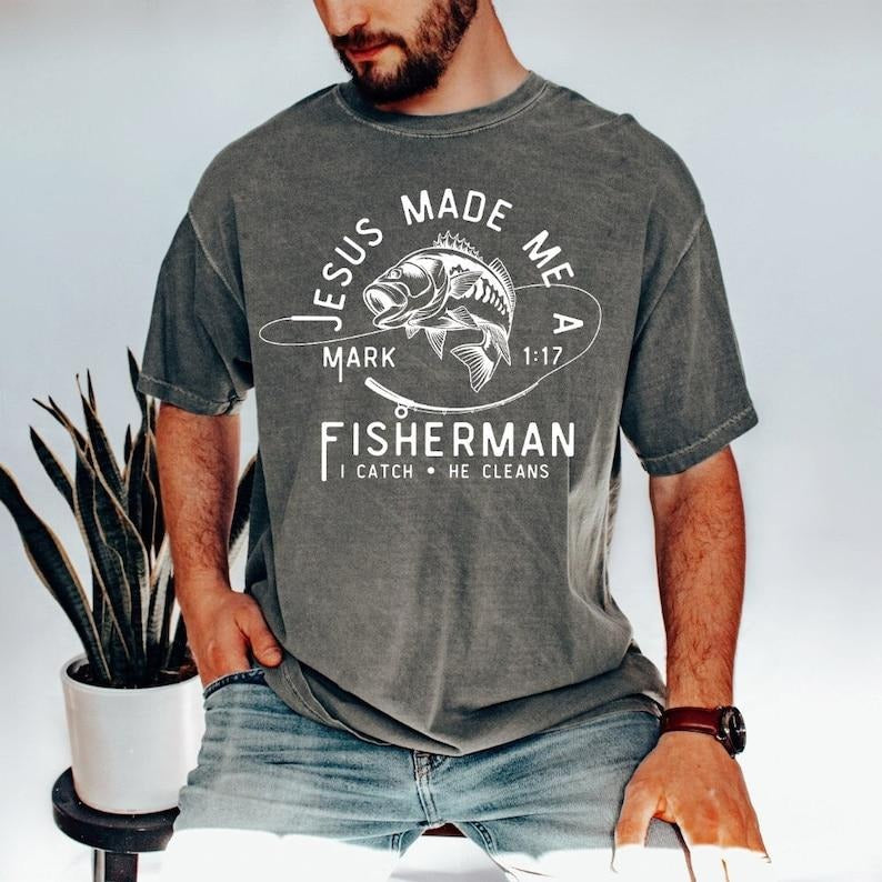 Christian Shirts, Christian Shirts for Men, Fisherman Tee Hoodie, Sweatshirt | InkThreadWorks.com