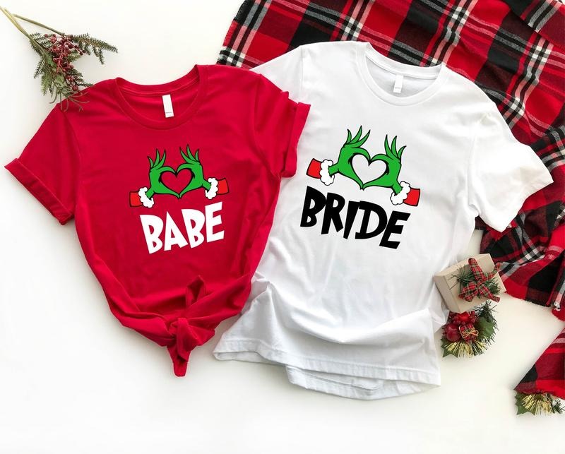 Christmas Bachelorette Party Shirt, Bride And Babe Christmas T-Shirt, Xmas Bridal Party Tee, Matching Bridesmaid Tee,...