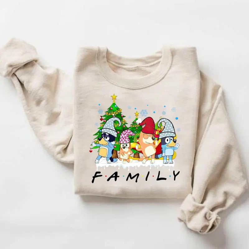 Christmas Bl-uey Family Sweatshirt, Blu-ey Christmas Sweatshirt, Christmas Family Sweatshirt, Crewneck Sweatshirt,...