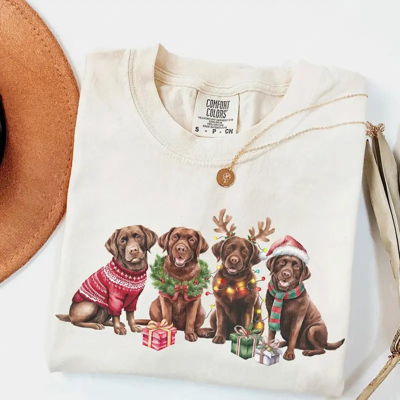 Christmas Brown Labrador Dog  Comfort Colors Shirt, Xmas Chocolate Lab Shirt, Dog Mom tee, Dog Lover Gift, Funny Holiday...