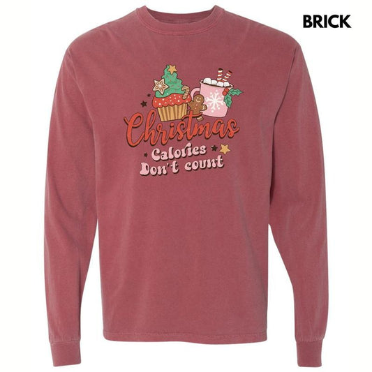 Christmas Calories Don't Count Long Sleeve Comfort Colors T-Shirt Hoodie, Sweatshirt | InkThreadWorks.com
