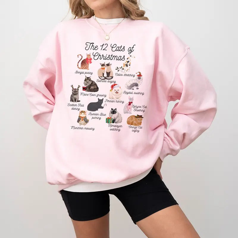 Christmas Cat Sweatshirt,12 Cats of Christmas,Meowy Christmas,Cat Sweater,Cat Lover Gift,Cozy Holiday Sweatshirt,...