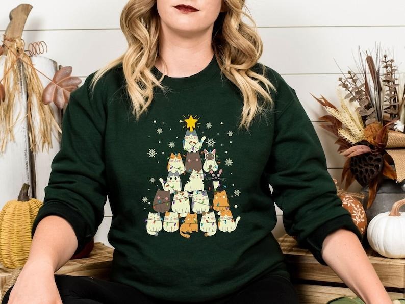 Christmas Cat Tree Sweatshirt, Merry Catmas Christmas Hoodie, Meowy Christmas Sweatshirt, Christmas Sweatshirt, Christmas...