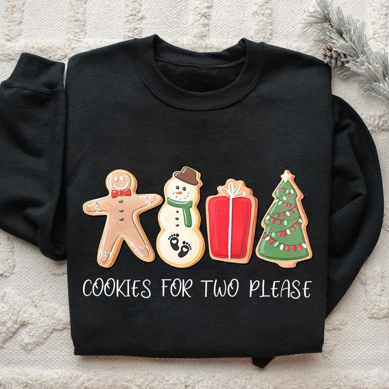 Christmas Cookies For Two Please Shirt, Pregnancy Announcement Christmas Sweatshirt, Pregnancy Reveal Christmas Sweater,...