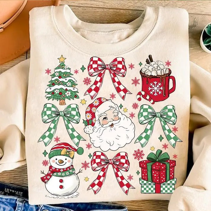 Christmas Coquette Sweater, Cute Santa Clothes, Xmas Vibes, Christmas Season, Cozy Season, Retro Holidays, Hot Cocoa, Candy Cane,  Fabric Womenswear