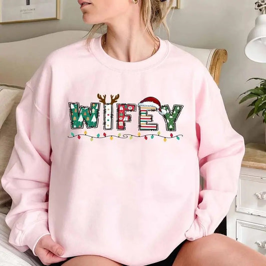 Christmas Couple Matching Sweatshirt, Wifey Hubby Christmas Crewneck Sweater, Christmas Theme Printed Mr and Mrs Jumper...