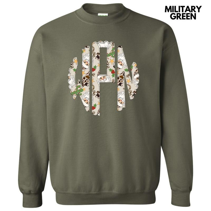 Christmas Cow Print Monogram Sweatshirt 'NLB' T-Shirts, Hoodie | InkThreadWorks.com