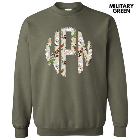 Christmas Cow Print Monogram Sweatshirt 'NLB' T-Shirts, Hoodie | InkThreadWorks.com