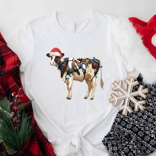 Christmas Cow Shirt, Cow Lights T-Shirt, Merry Christmoos Tee, Animal X-mas Party Gift Tee, Western Holiday Tee. Hoodie,...
