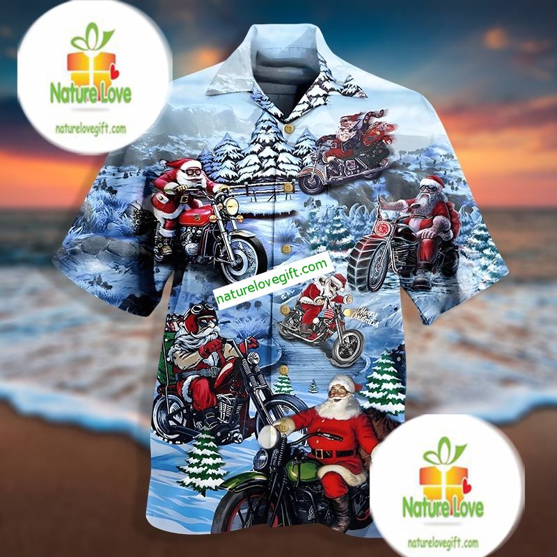 Christmas Driving Santa Claus Biker Blue Hawaiian Shirt Dress