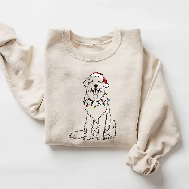 Christmas Great Pyrenees Sweatshirt | Santa Pyrenees Sweater | Christmas Light Pyrenees Crewneck | Great Pyrenees Lover |...
