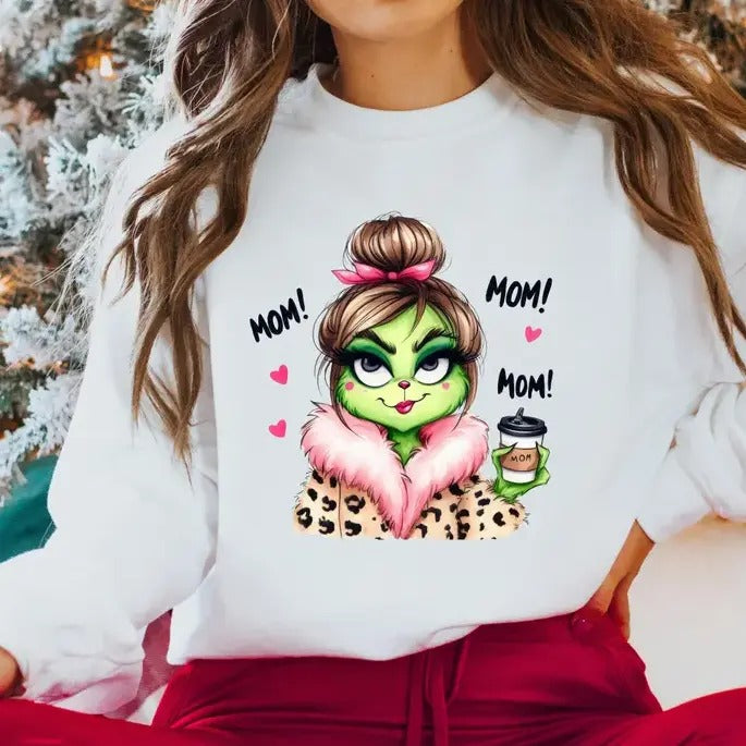 Christmas Green MOM Crewneck Sweatshirt, Boujeeee MOM Christmas Sweater T-Shirts, Hoodie | InkThreadWorks.com