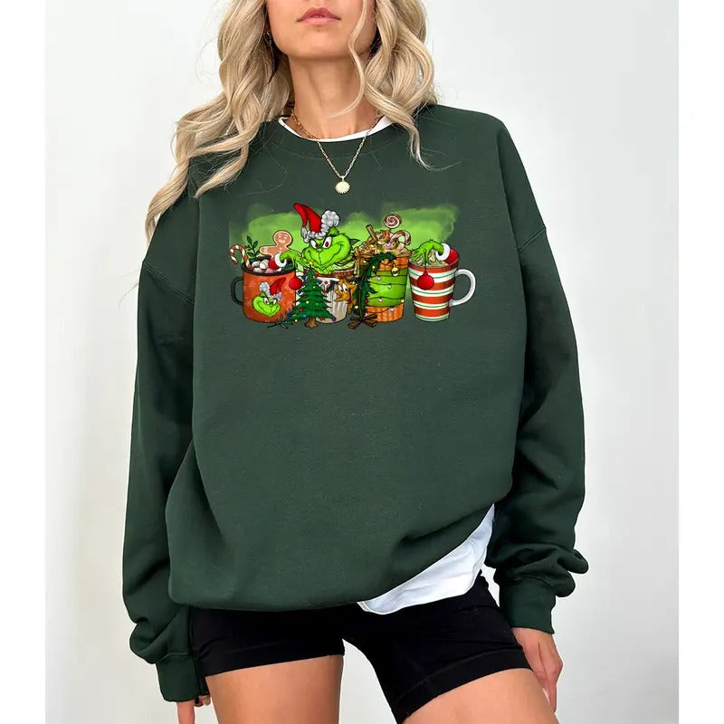 Christmas Grinchmas Coffee Sweatshirt, Grinchmas Coffee Cup Shirt, Retro Christmas Coffee Shirt Funny Christmas Hoodie, Grinchmas Family Sweatshirt