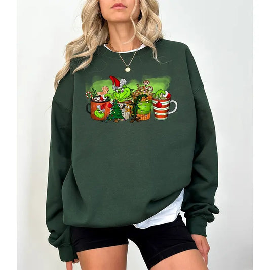 Christmas Grinchmas Coffee Sweatshirt, Grinchmas Coffee Cup Shirt, Retro Christmas Coffee Shirt Funny Christmas Hoodie, Grinchmas Family Sweatshirt