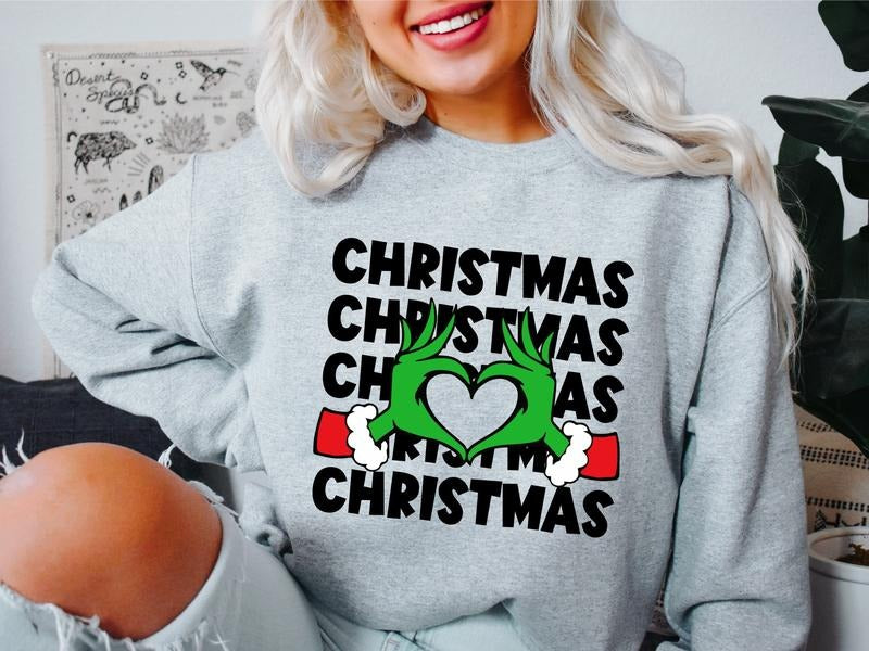 Christmas Heart Hands Sweatshirt, Matching Family Christmas Sweater, Funny X-mas Party Gift Hoodie, Holiday Vibes Winter...