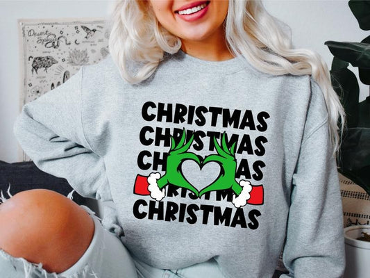 Christmas Heart Hands Sweatshirt, Matching Family Christmas Sweater, Funny X-mas Party Gift Hoodie, Holiday Vibes Winter...