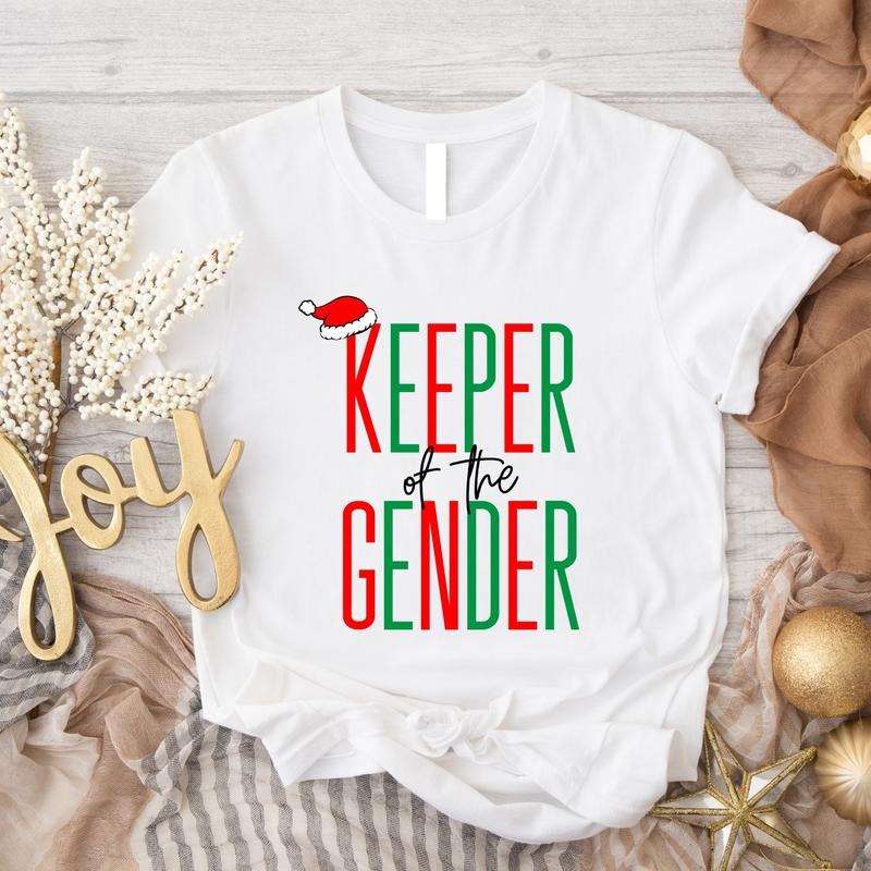 Christmas Keeper Of The Gender Shirt, Xmas Baby Announcement Tee, Matching Christmas Gender Reveal Party T-Shirt, Team...