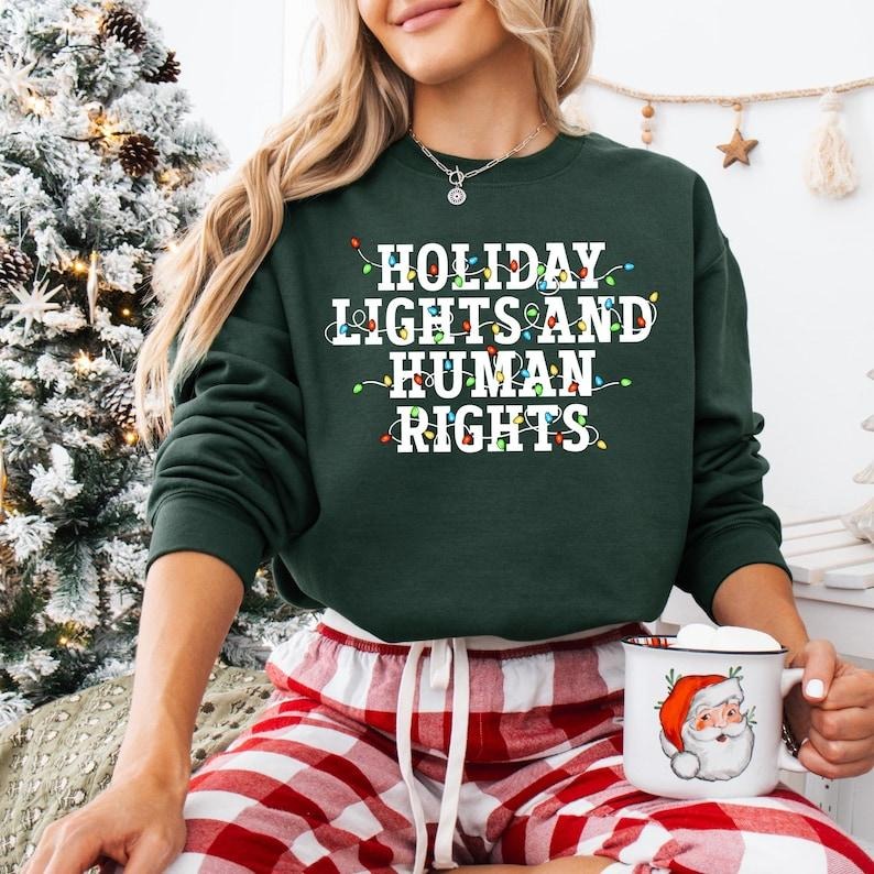 Christmas Lights And Human Rights Sweatshirt, Abortion Rights T-shirt, Feminist Christmas Shirt, Pro-choice Hoodie,...