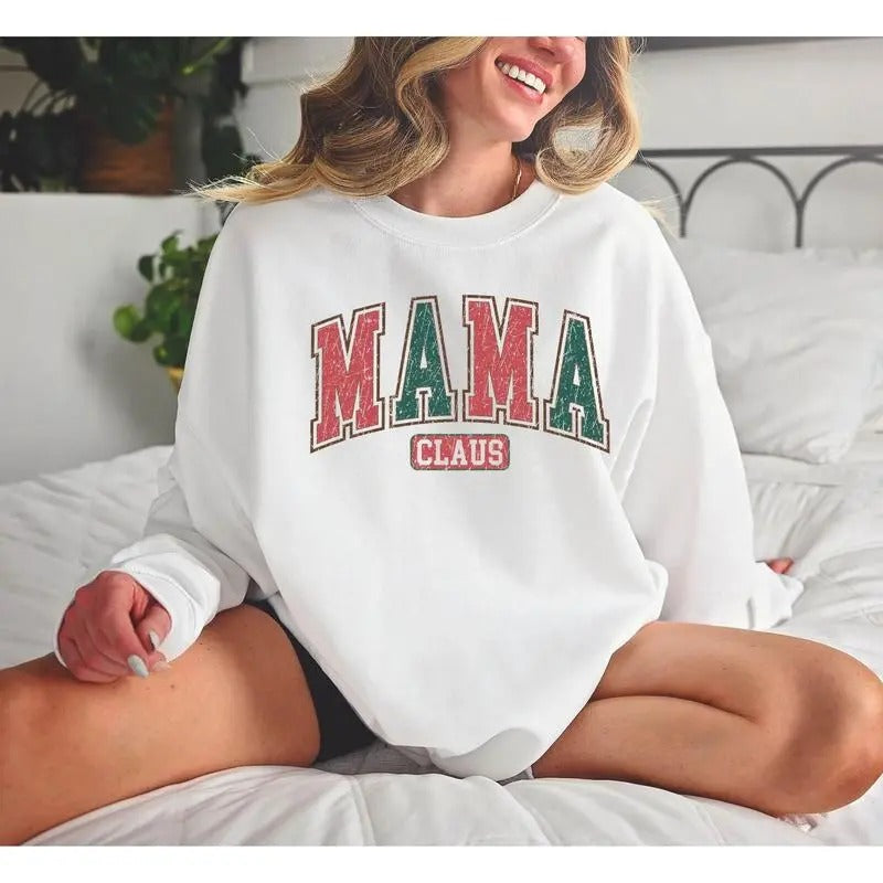 Christmas Mama Claus Retro Unisex Cotton Sweatshirt, Gift for Mom, Gift for Him, for Her T-Shirts, Hoodie
