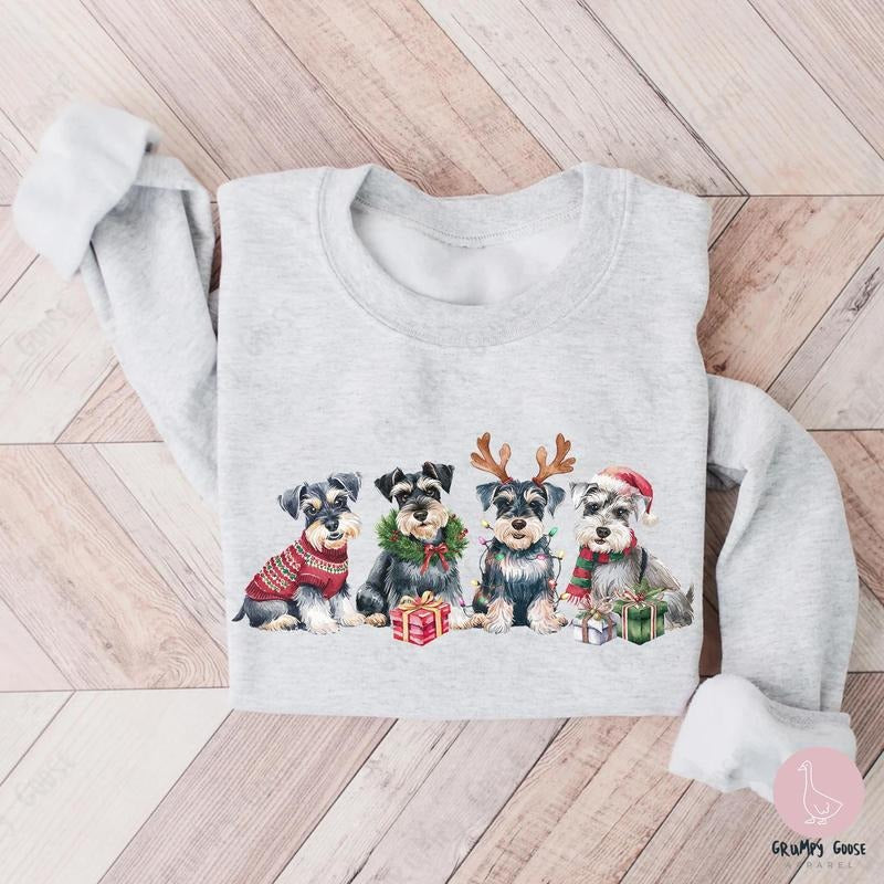 Christmas Miniature Schnauzer Dog Sweatshirt, Xmas Dog Owner Shirt, Dog Mom Shirt, Dog Lover Gift, Funny Holiday Shirt,...
