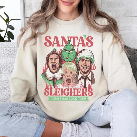 Christmas Movie Characters Sweatshirt, Grinnch Elf Home Alone Movie Sweatshirt, Clark Griswold Ralphie Santa Claus, Christmas Friends Tee