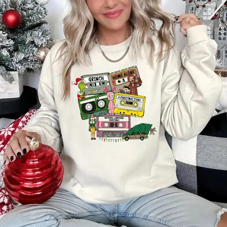 Christmas Movies Shirt Sweatshirt Hoodie, Movie Tapes Sweatshirt, Family Reunion Shirt, Secret Santa Gift, Unisex Sweater Pullover Tee