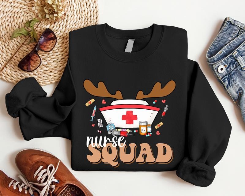 Christmas Nurse Sweatshirt, Matching Nurse Squad Sweater, Nursing School Xmas Party Hoodie, Nurse Crew Holiday Gift...