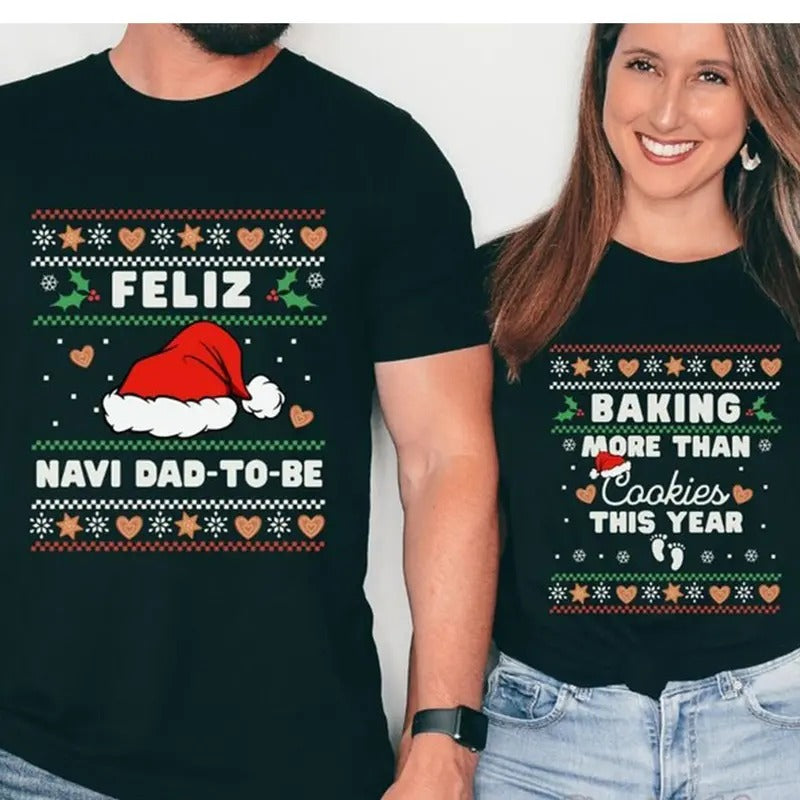 Christmas Pregnancy Announcement Shirts, Feliz Navidad Shirt Christmas Baby Reveal Ideas Matching Couples Sweatshirts...