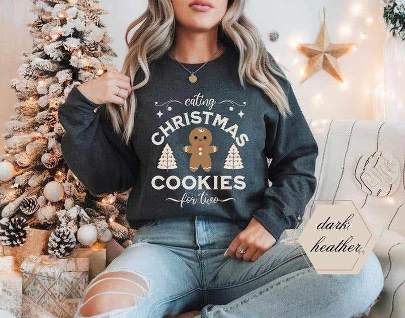 Christmas Pregnancy Announcement Sweatshirt Mother To Be Gift Christmas Pregnant Shirt Expecting Sweatshirt Eating Xmas...